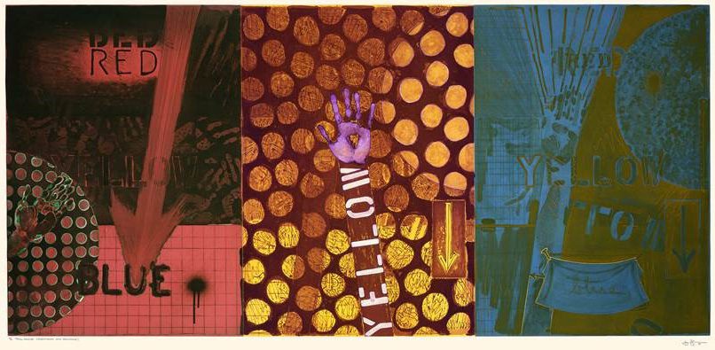 Jasper Johns, Untitled (Secondaries with Primaries), 1991, trial proof 2/2, intaglio on paper, 42 1/2” x 78” Photo courtesy osu museum of art.