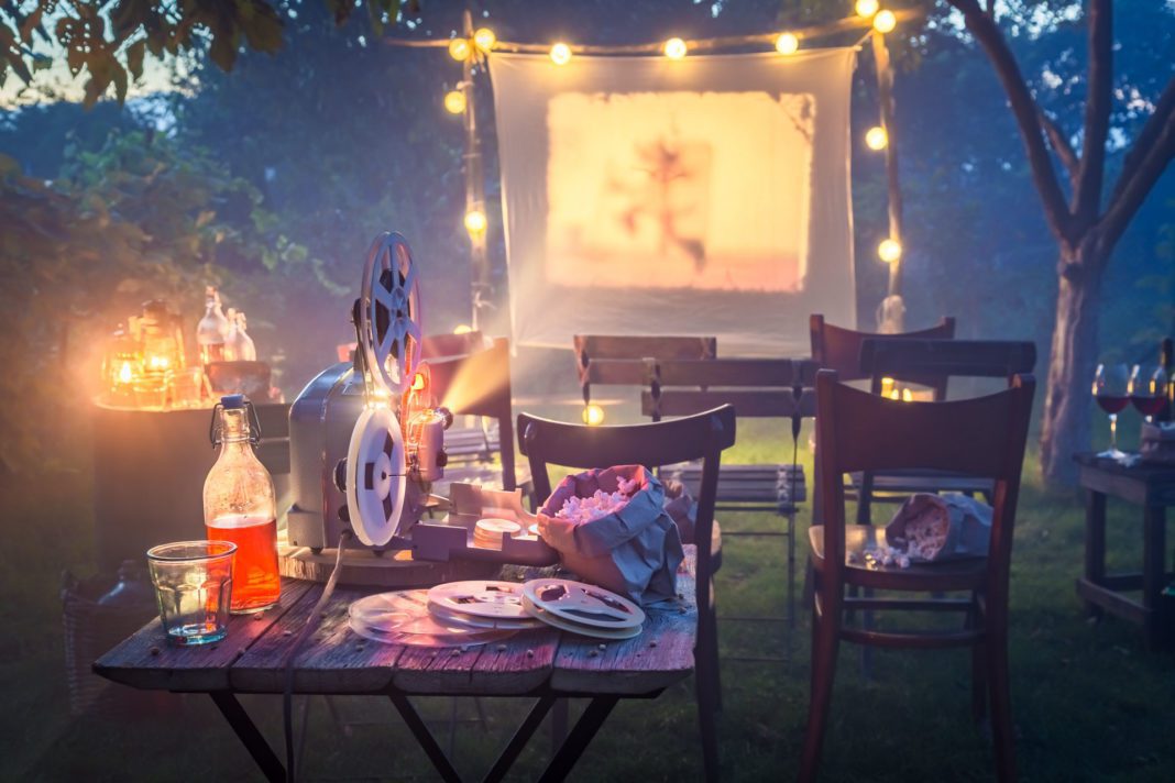 Small cinema with old analog films in the evening